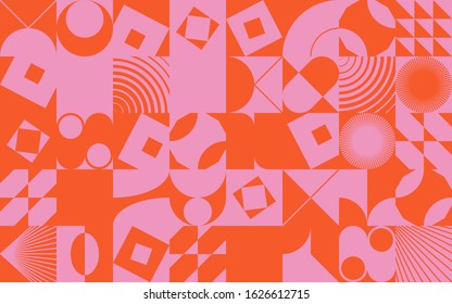 Brutalism art inspired abstract vector pattern made with simple geometric shapes and forms. Bold form graphic design, useful for web art, invitation cards, posters, prints, textile, backgrounds.