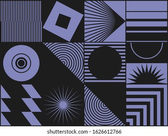 Brutalism art inspired abstract vector pattern made with simple geometric shapes and forms. Bold form graphic design, useful for web art, invitation cards, posters, prints, textile, backgrounds.