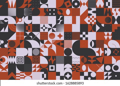 Brutalism art inspired abstract vector pattern made with simple geometric shapes and forms. Bold form graphic design, useful for web art, invitation cards, posters, prints, textile, backgrounds.