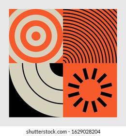 Brutalism art inspired abstract vector illustration made with simple geometric shapes and forms. Bold form graphic design, useful for web art, invitation cards, posters, prints, textile, backgrounds.