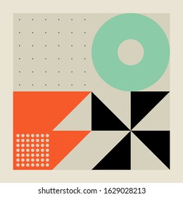 Brutalism art inspired abstract vector illustration made with simple geometric shapes and forms. Bold form graphic design, useful for web art, invitation cards, posters, prints, textile, backgrounds.
