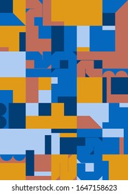 Brutalism art inspired abstract vector pattern made with simple geometric shapes and forms. Bold form graphic design, useful for web art, invitation cards, posters, prints, textile, backgrounds.
