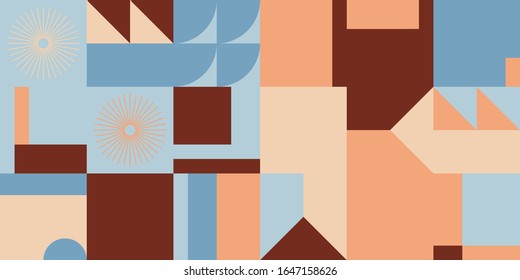 Brutalism art inspired abstract vector pattern made with simple geometric shapes and forms. Bold form graphic design, useful for web art, invitation cards, posters, prints, textile, backgrounds.
