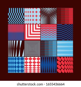 Brutalism art inspired abstract vector pattern made with simple geometric shapes and forms. Bold form graphic design, useful for web art, invitation cards, posters, prints, textile, backgrounds.