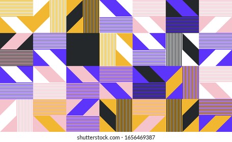 Brutalism art inspired abstract vector pattern made with simple geometric shapes and forms. Bold form graphic design, useful for web art, invitation cards, posters, prints, textile, backgrounds.