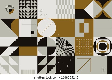 Brutalism art inspired abstract vector pattern made with simple geometric shapes and forms. Bold form graphic design, useful for web art, invitation cards, posters, prints, textile, backgrounds.