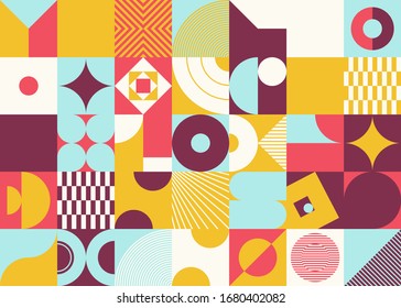 Brutalism art inspired abstract vector pattern made with simple geometric shapes and forms. Bold form graphic design, useful for web art, invitation cards, posters, prints, textile, backgrounds.