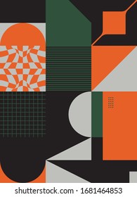 Brutalism art inspired abstract vector pattern made with simple geometric shapes and forms. Bold form graphic design, useful for web art, invitation cards, posters, prints, textile, backgrounds.