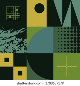 Brutalism art inspired abstract vector pattern made with simple geometric shapes and forms. Bold form graphic design, useful for web art, invitation cards, posters, prints, textile, backgrounds.