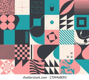 El arte del Brutalismo inspiró patrones vectoriales abstractos hechos con formas y formas geométricas simples. Diseño gráfico en negrita, útil para el arte web, tarjetas de invitación, carteles, impresiones, textil, fondos.