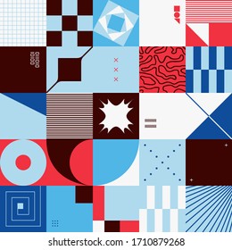 El arte del Brutalismo inspiró patrones vectoriales abstractos hechos con formas y formas geométricas simples. Diseño gráfico en negrita, útil para el arte web, tarjetas de invitación, carteles, impresiones, textil, fondos.