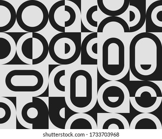 Brutalism art inspired abstract vector pattern made with simple geometric shapes and forms. Bold form graphic design, useful for web art, invitation cards, posters, prints, textile, backgrounds.