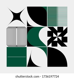 Brutalism art inspired abstract vector pattern made with simple geometric shapes and forms. Bold form graphic design, useful for web art, invitation cards, posters, prints, textile, backgrounds.