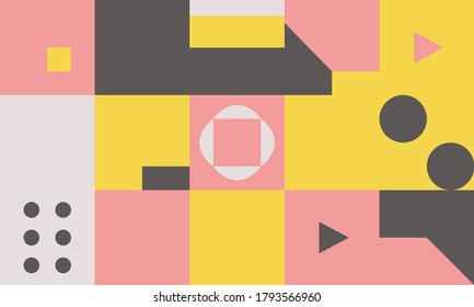 Brutalism art inspired abstract vector pattern made with simple geometric shapes and forms. Bold form graphic design, useful for web art, invitation cards, posters, prints, textile, backgrounds.