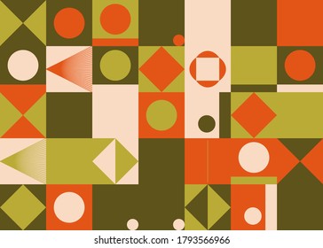 Brutalism art inspired abstract vector pattern made with simple geometric shapes and forms. Bold form graphic design, useful for web art, invitation cards, posters, prints, textile, backgrounds.