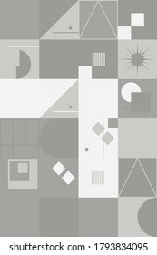 Brutalism art inspired abstract vector pattern made with simple geometric shapes and forms. Bold form graphic design, useful for web art, invitation cards, posters, prints, textile, backgrounds.