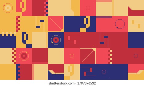 El arte del Brutalismo inspiró un patrón vector abstracto hecho con formas y formas geométricas simples. Diseño gráfico de forma negrita, útil para arte web, tarjetas de invitación, carteles, impresiones, textiles, fondos.