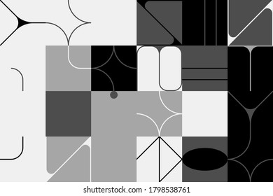 Brutalism art inspired abstract vector pattern made with simple geometric shapes and forms. Bold form graphic design, useful for web art, invitation cards, posters, prints, textile, backgrounds.