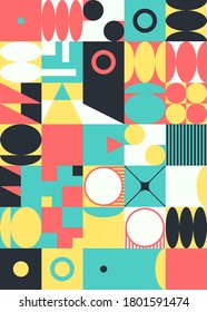 El arte del Brutalismo inspiró un patrón vector abstracto hecho con formas y formas geométricas simples. Diseño gráfico de forma negrita, útil para el arte web, tarjetas de invitación, 
