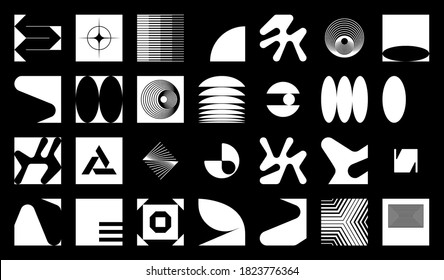 Brutalism art inspired abstract vector pattern made with simple geometric shapes and forms. Bold form graphic design, useful for web art, invitation cards, posters, prints, textile, backgrounds.