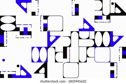 Brutalism art inspired abstract vector pattern made with simple geometric shapes and forms. Bold form graphic design, useful for web art, invitation cards, posters, prints, textile, backgrounds.