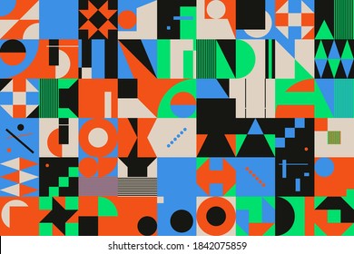 El arte del Brutalismo inspiró un patrón vector abstracto hecho con formas y formas geométricas simples. Diseño gráfico de forma negrita, útil para arte web, tarjetas de invitación, carteles, impresiones, textiles, fondos.