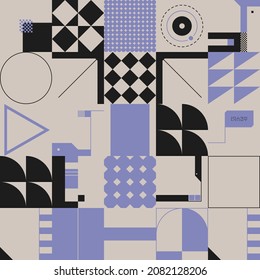 Brutalism art inspired abstract vector pattern made with simple geometric shapes and forms. Bold form graphic design, useful for web art, invitation cards, posters, prints, textile, backgrounds.