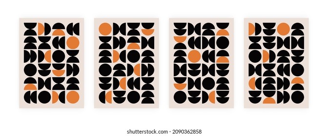 Brutalism art posters with geometric abstract shapes. Trendy geometry elements colored print in flat retro style. Vector illustration