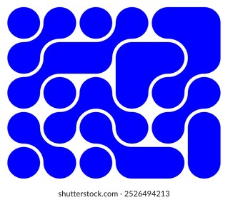 Plano de fundo brutalismo com pontos circulares conectados líquidos azuis. metaballs tetris padrão sem emenda no branco. abstrato coleção de formas geométricas. Ícone plano de movimento de ponto. estilo labirinto ladrilhável