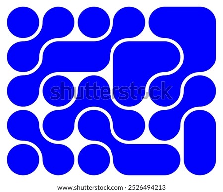 Brutalism background with blue liquid connected circle dots. metaballs tetris seamless pattern on white. abstarct geometric shapes collection. Point movement flat icon. tileable maze style