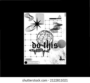 Brutalism black and white graphic design for poster, cover, flyer. Brutalism art with shapes and abstracts elements with liquid effect. Poster template for web, banners, prints. Vector illustration	
