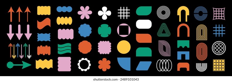 Brutalism colorful Y2K shapes. Brutal modern contemporary figure. Abstract geometric shapes and icons. Swiss design aesthetic.