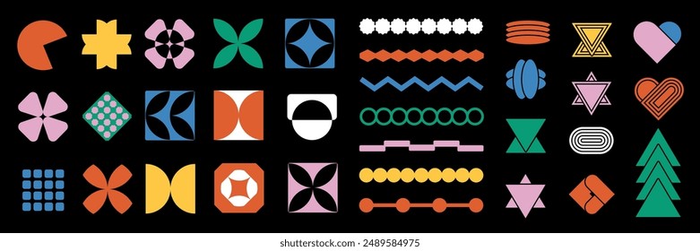 Brutalism colorful Y2K shapes. Brutal modern contemporary figure. Abstract geometric shapes and icons. Swiss design aesthetic.