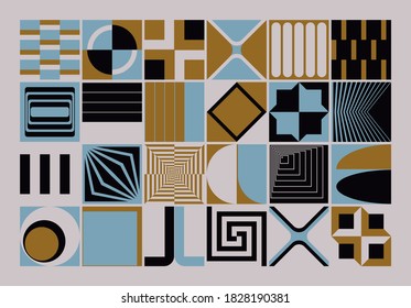 Brutalism design abstract vector pattern made with simple geometric shapes and forms. Bold graphics art, useful for web art, invitation cards, posters, prints, textile, backgrounds.