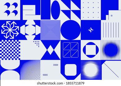 Brutalism Design Abstract Vector Pattern Made With Simple Geometric Shapes And Forms. Bold Graphics Art, Useful For Web Art, Invitation Cards, Posters, Prints, Textile, Backgrounds.