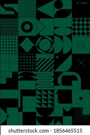 Brutalism design abstract vector pattern made with simple geometric shapes and forms. Bold graphics art, useful for web art, invitation cards, posters, prints, textile, backgrounds.