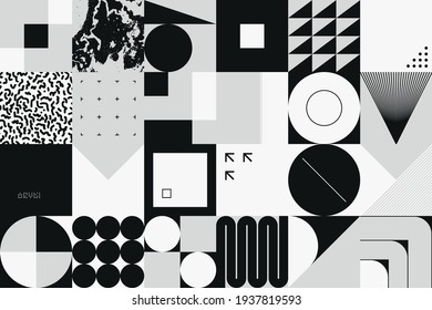 Brutalism design abstract vector pattern made with simple geometric shapes and forms. Bold graphics art, useful for web art, invitation cards, posters, prints, textile, backgrounds.