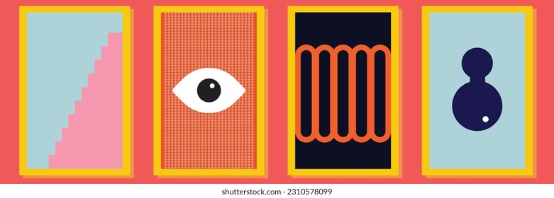 Brutalism Design Abstract Vector Pattern in frame, restro style , vintage suitabel for wall art