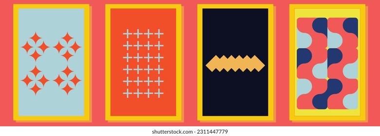 Brutalism Design Abstract Vector Pattern in frame, restro style , vintage suitabel for wall art