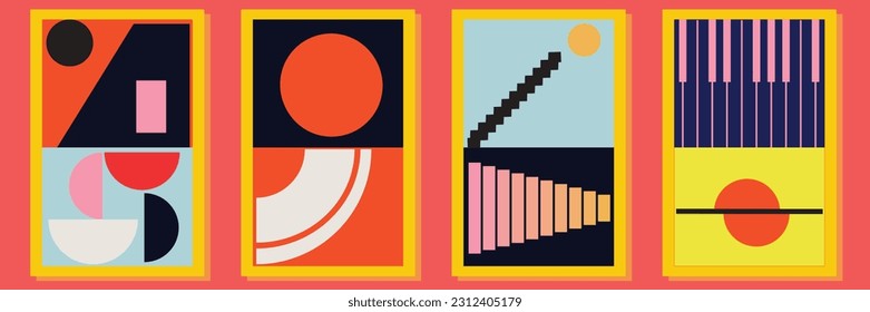 Brutalism Design Abstract Vector Pattern in frame, restro style , vintage suitabel for wall art