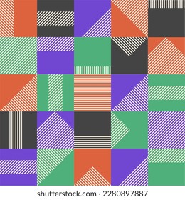 Brutalism design vector seamless pattern with simple cubes, line. Bold graphic background.