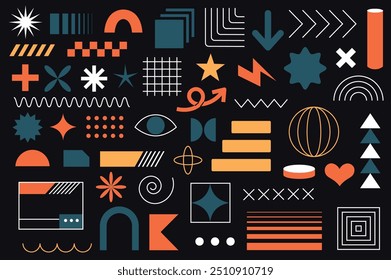 Brutalism elements set.Trendy abstract design. Flat vector illustration,icon collection. Geometric sticker set. Abstract art space.Simple logo vector.