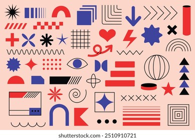 Brutalism elements set.Trendy abstract design. Flat vector illustration,icon collection. Geometric sticker set. Abstract art space.Simple logo vector.