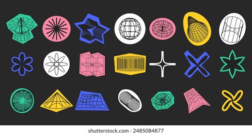 brutalism elements. Vector illustration. brutalism sticker set wireframe 
