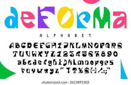 Brutalism font, abstract different figure typeface, aesthetic typography letters, collage type alphabet. Vector brutal geometric shape font english abc letters, numbers. Brutalism bold type alphabet