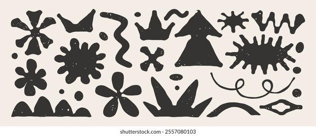 Brutalism geometric abstract shape elements with texture rough. Monochrome color modern design.