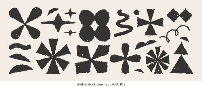 Brutalism geometric abstract shape elements with texture rough. Monochrome color modern design.