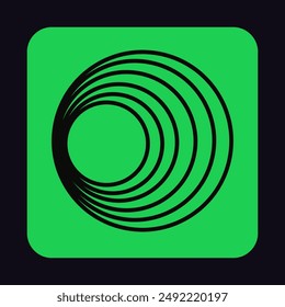 Brutalism green icon with rounded angles. Outline circles, geometric shapes on patch with square form. Abstract figure in Bauhaus style. Brutalist design element. Flat isolated vector illustration