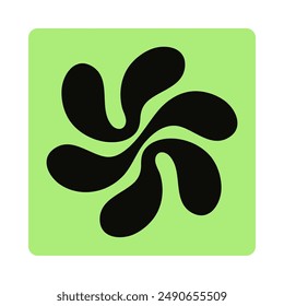 Brutalism icon with abstract flower of curve bold lines. Twisted geometric shape on square figure. Print in Bauhaus style on Brutalist design element. Flat isolated vector illustration on white