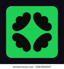 Brutalism icon with sign of flower in minimal style. Green geometric shape with abstract bauhaus print. Brutalist square figure, stylized patch, y2k design element. Flat isolated vector illustration